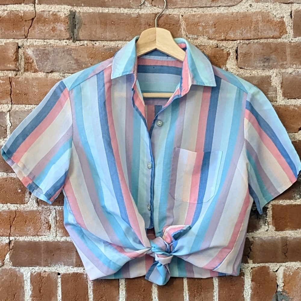Vintage Pastel Rainbow Button Up Shirt Blouse